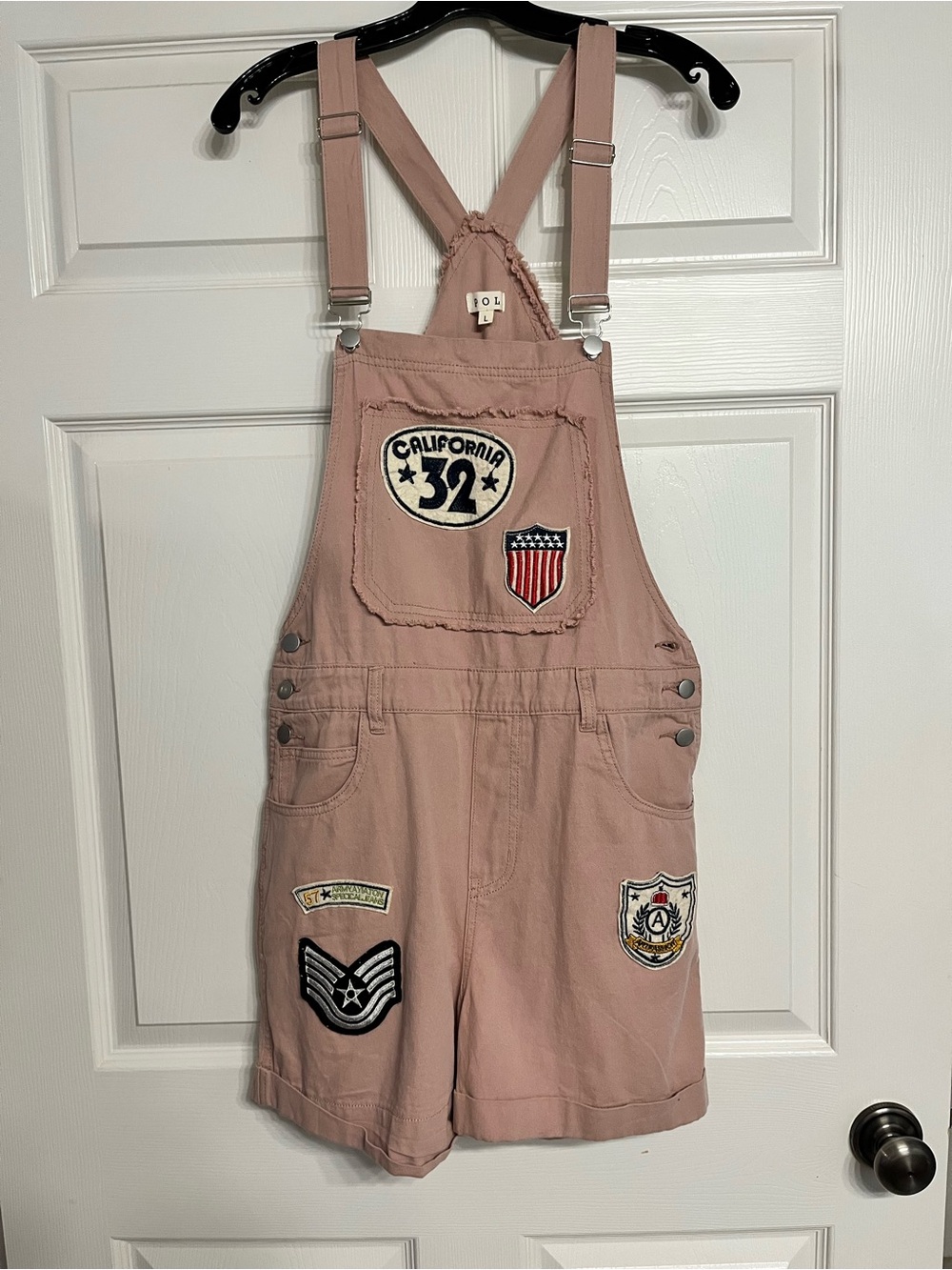 POL Pink Patchwork Short Overalls Romper
